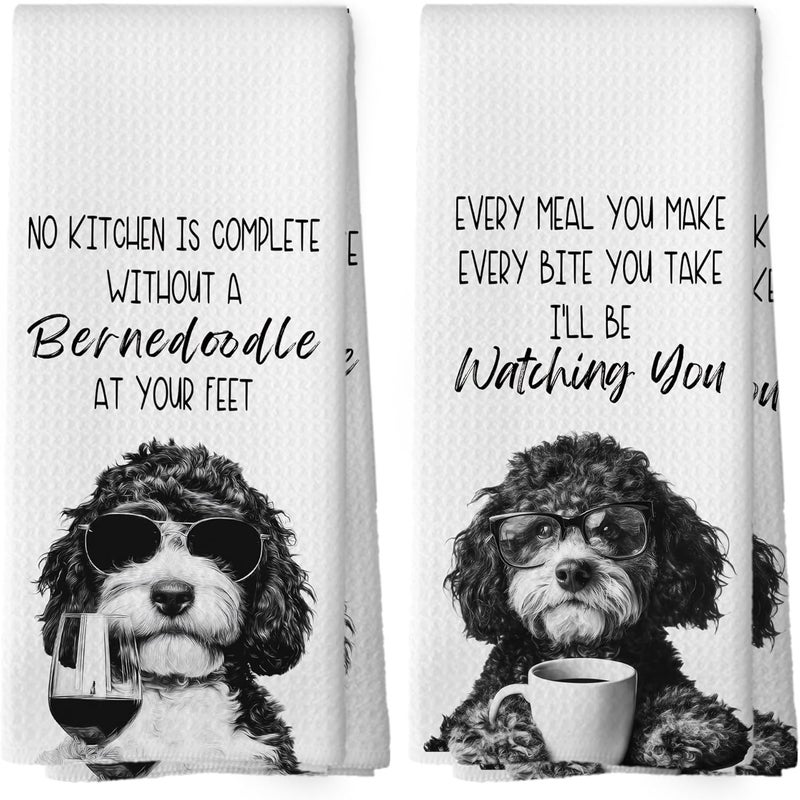 Mcehtle Funny Bernedoodle Kitchen Towels Set of 2, Dog Kitchen Accessories, Coffee Wine Station Decor, Dog Chef Gift Hand Towel, Dining Room Decorative Tea Towel Dish Towels 16x24 Inch - Image 1